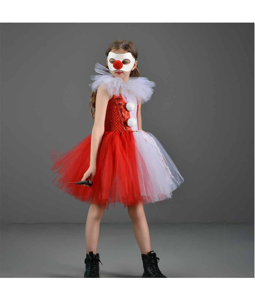 Kids Children Killer Clown Horror Movie Tutu Skirt Halloween Cosplay Costume