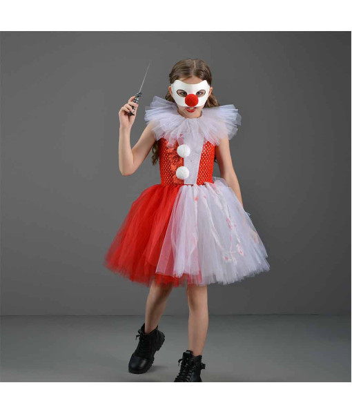 Kids Children Killer Clown Horror Movie Tutu Skirt Halloween Cosplay Costume