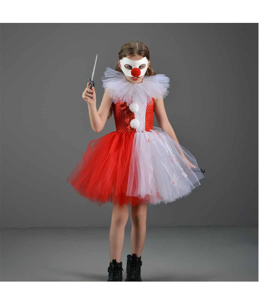 Kids Children Killer Clown Horror Movie Tutu Skirt Halloween Cosplay Costume