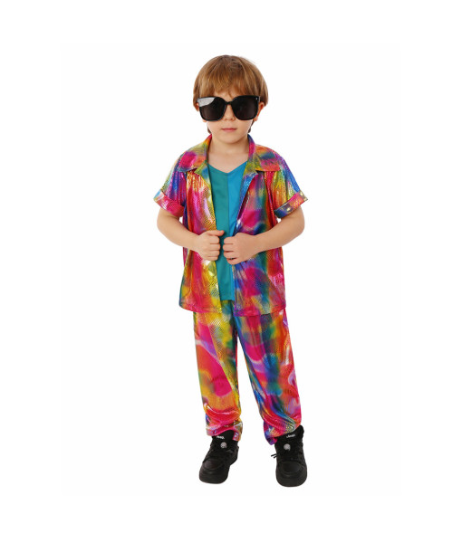 Kids Children Rainbow Highlighted Suit Rockstar Halloween Performance Stage Cosplay Costume