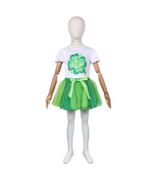 Kids Children St. Patrick Green Clover Tutu Skirt Halloween Costume