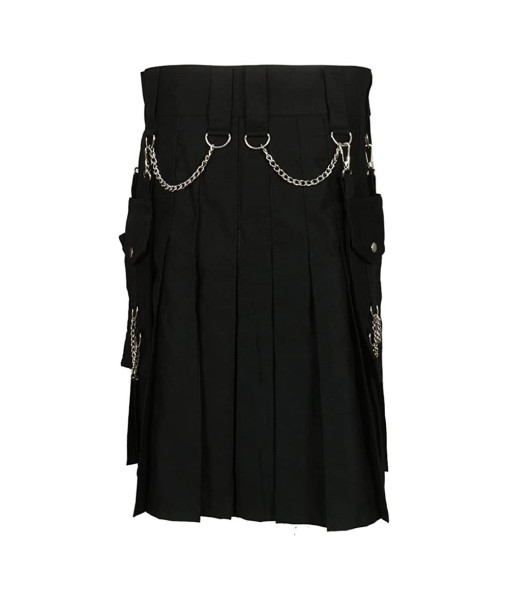 Men Black Scottish Kilt Chain Skirt Halloween Costume