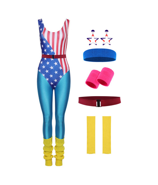 Women 80s Summer Retro Jumpsuit Independence Day Halloween Cosplay Costume