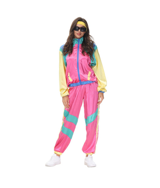 Women Pink  Hip Hop Retro Disco Tracksuit Halloween Cosplay Costume