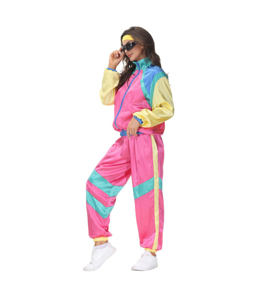 Women Pink  Hip Hop Retro Disco Tracksuit Halloween Cosplay Costume