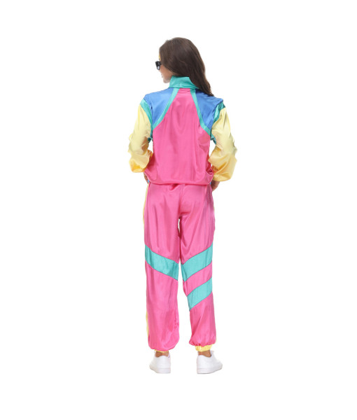 Women Pink  Hip Hop Retro Disco Tracksuit Halloween Cosplay Costume