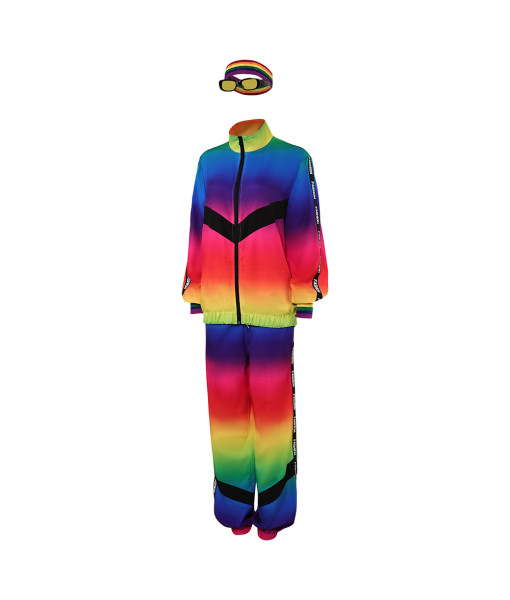1980s Retro Hip Hop Color Gradient Sports Suit 5Pcs Set Halloween Costume