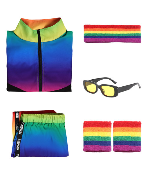 1980s Retro Hip Hop Color Gradient Sports Suit 5Pcs Set Halloween Costume