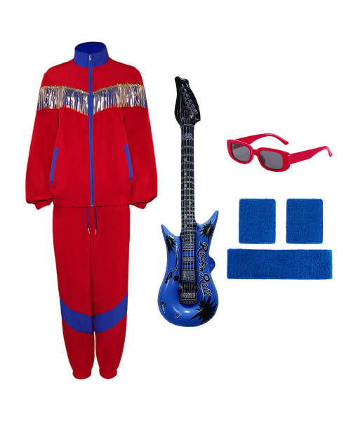 Adult 80s Retro Red Blue Sports 6Pcs Suit Halloween Costume