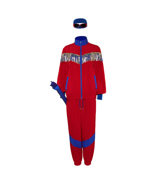 1980s Rockstar Red Blue Sports 6Pcs Suit Halloween Costume