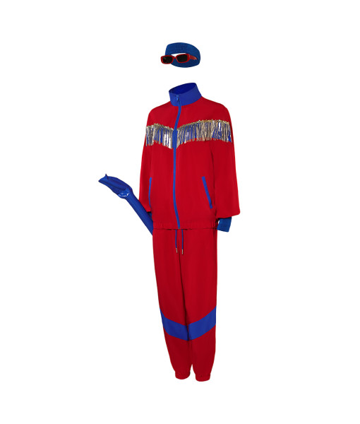 Adult 80s Retro Red Blue Sports 6Pcs Suit Halloween Costume