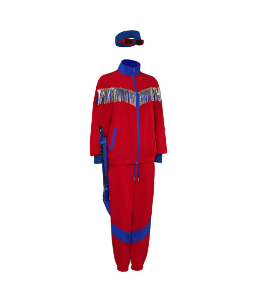 Adult 80s Retro Red Blue Sports 6Pcs Suit Halloween Costume