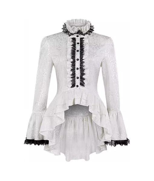 Adult Victorian Steampunk Lace Top Stand Collar Shirt Halloween Costume