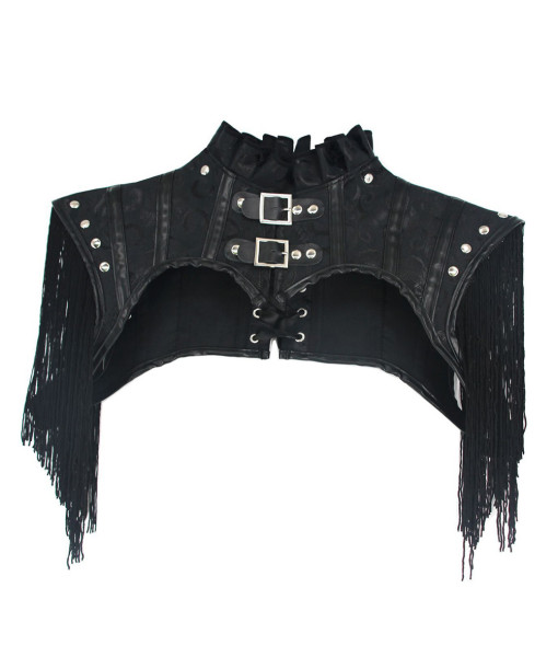 Punk Gothic Dark Pattern Leather Pleated Lace Tassel Shawl Halloween Costume Accessories