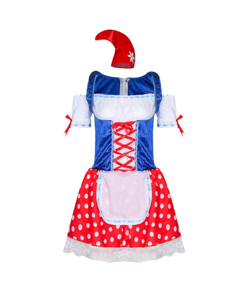 Women German Bavaria Oktoberfest Polka Dot Dress Carnival Halloween Costume