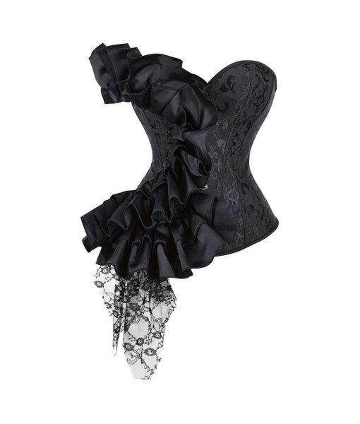 Women Medieval Black Satin Palace Lace Corset Bustiers Halloween Costume