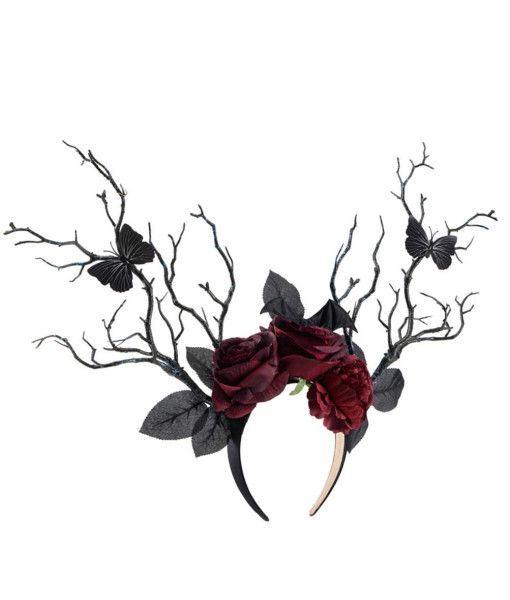 Dark Rose Branch Butterfly Headband Fairy Fantasy Cosplay Halloween Costume Accessories