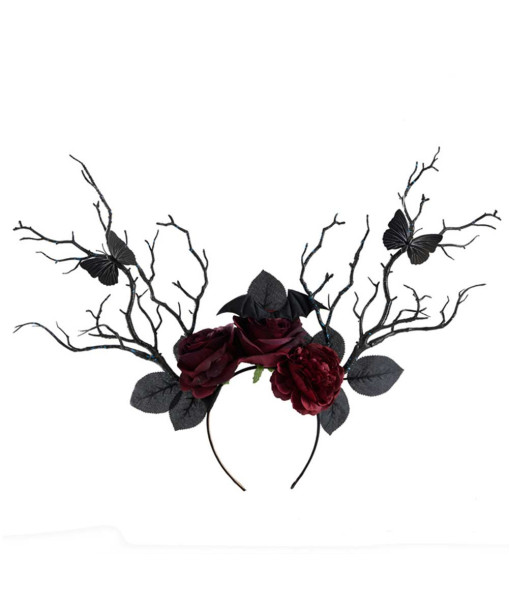 Dark Rose Branch Butterfly Headband Fairy Fantasy Cosplay Halloween Costume Accessories