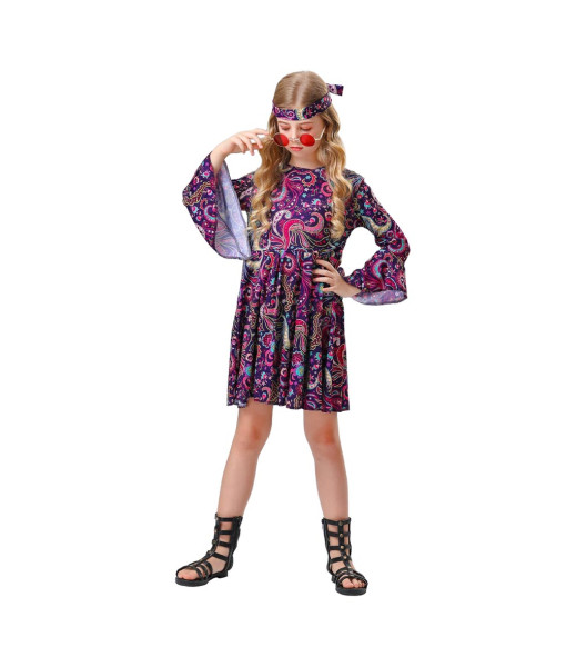Kids Children 70s Retro Floral Disco Hippie Halloween Stage Costume