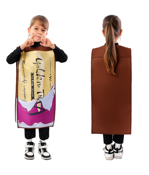 Kids Children Chocolate Packaging Overalls Golden Ticket Halloween Stage Costume