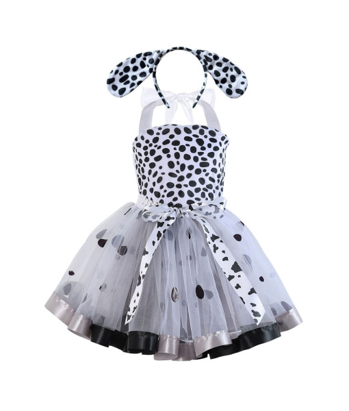 Kids Children Girl Animal Dalmatian Black And White Spots Tutu Skirt Halloween Stage Costume