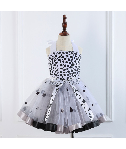 Kids Children Girl Animal Dalmatian Black And White Spots Tutu Skirt Halloween Costume