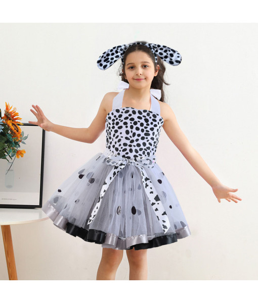 Kids Children Girl Animal Dalmatian Black And White Spots Tutu Skirt Halloween Costume