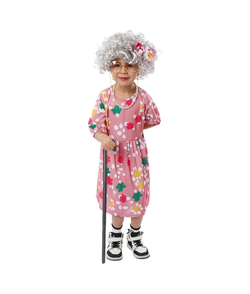Kids Children Pink Dress Nanny Grandma Halloween Performance Stage Costume