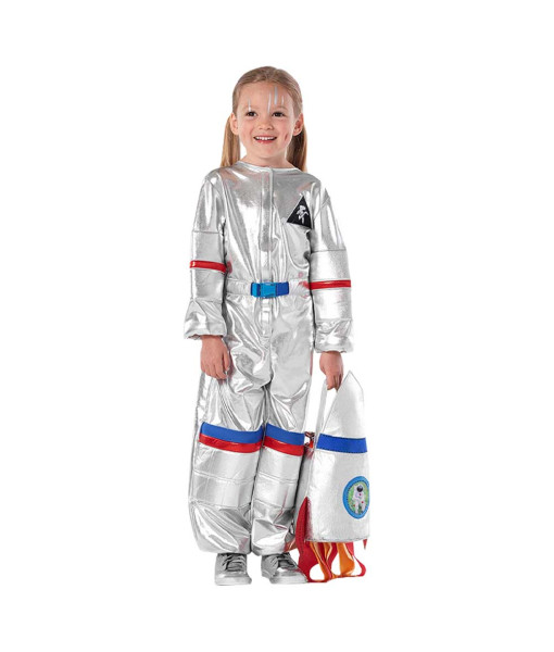Kids Children Professional Astronaut Silver Space Suit Outfit Halloween Costume