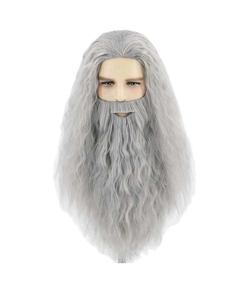 Medieval Fantasy Wise Old Man Wizard White Long Beard Wig Halloween Costume Accessories