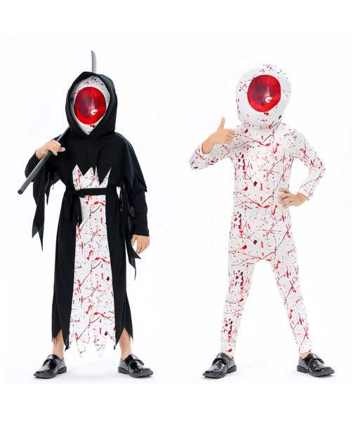 Kids Children Black Clock Outfit Devil Eye Horror Halloween Costume