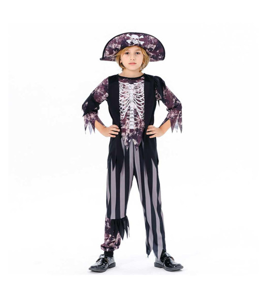 Kids Children Boy Printed Outfit Fullset Fantasy Pirate Halloween Costume