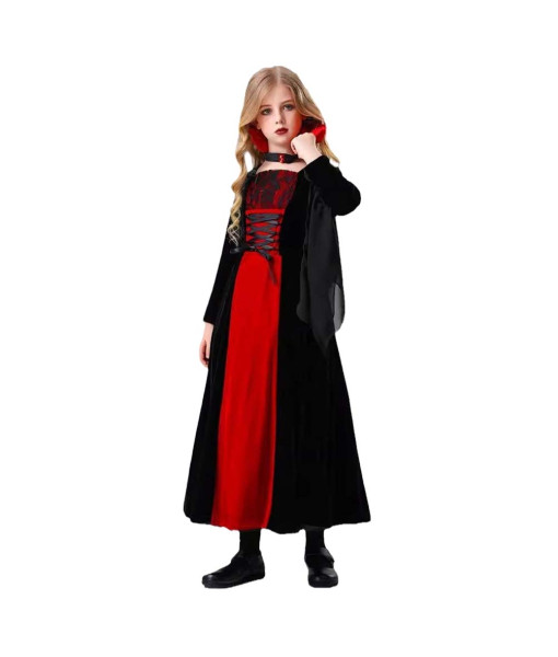 Vampire Lady Dark Red Dress Kids Halloween Costuem