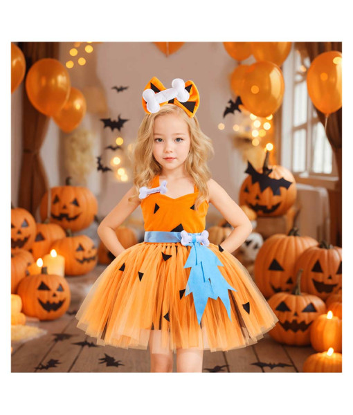 Kids Children Girl stone Age Primitive Tutu Shirt Halloween Stage Costume