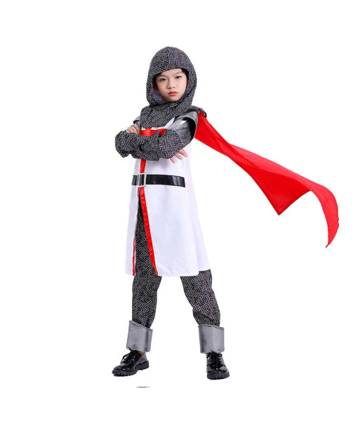 Kids Children White Outfit Medieval Crusaders Templar Knight Fantasy Halloween Stage Costume