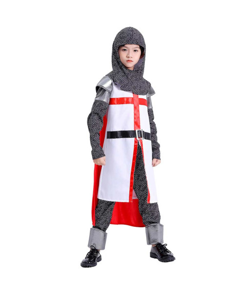 Kids Children White Outfit Medieval Crusaders Templar Knight Fantasy Halloween Stage Costume