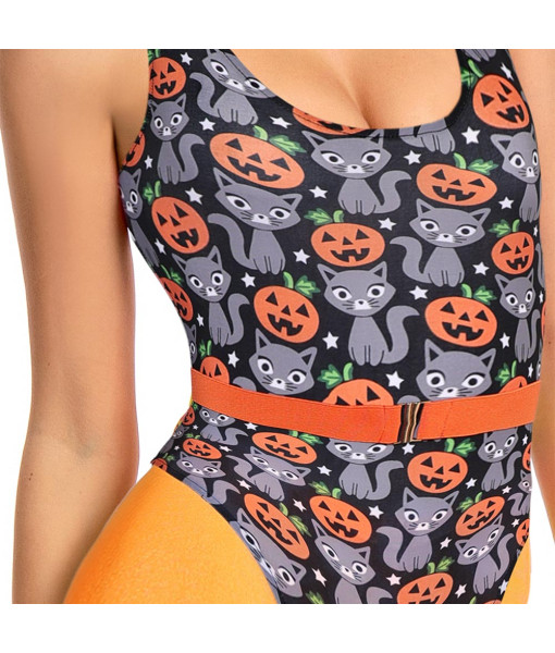 Women 80s Print Fitness Jumpsuit 6Pcs Set Halloween Costume