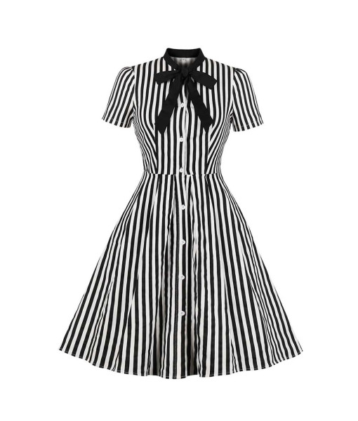 Women Gothic Black and White Striped Dress Halloween Costume