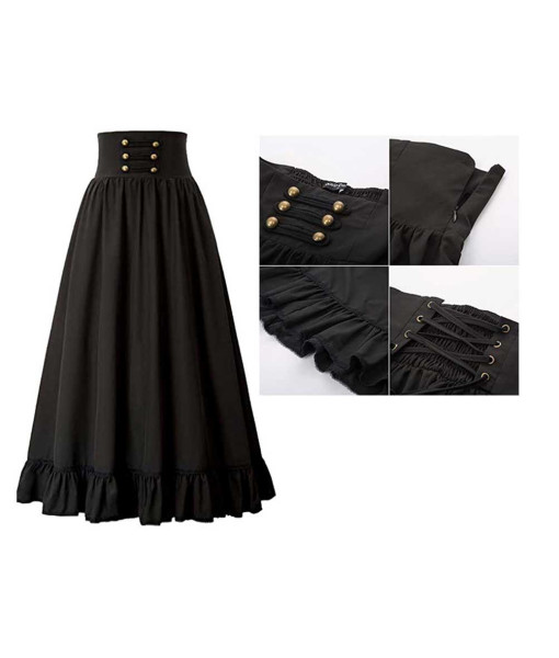 Women Medieval Renaissance Vintage Black A-line Long Skirt Halloween Costume