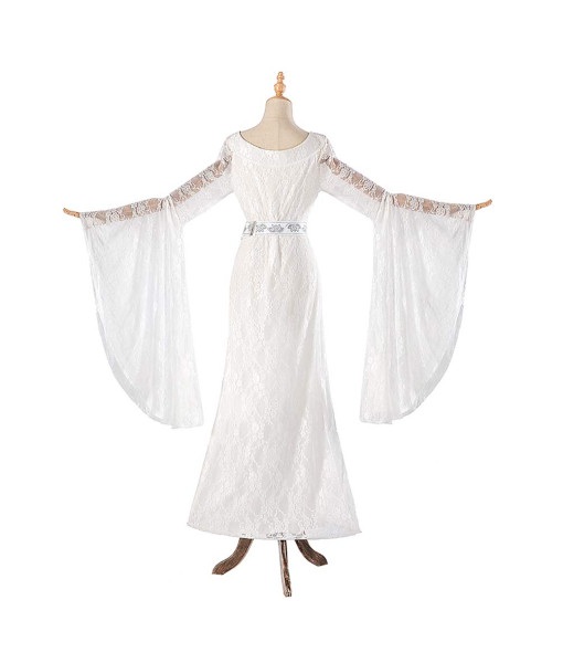 Women Medieval Renaissance White Dress Elf Fantasy Long Dress Halloween Stage Costume