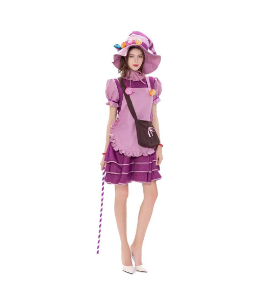 Women Purple French Maid Dress Cute Maid Candy Witch Halloween Stage Costume