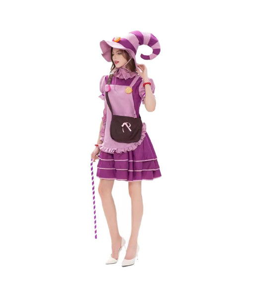 Women Purple French Maid Dress Cute Maid Candy Witch Halloween Stage Costume