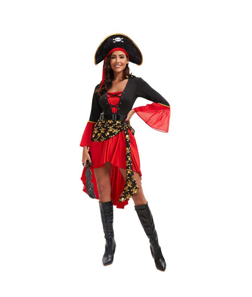 Women Red Outfit Pirate Fantasy Halloween Costume