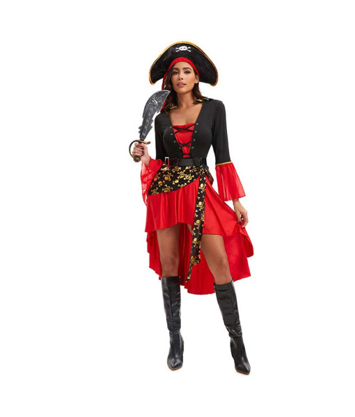 Women Red Outfit Pirate Fantasy Halloween Costume