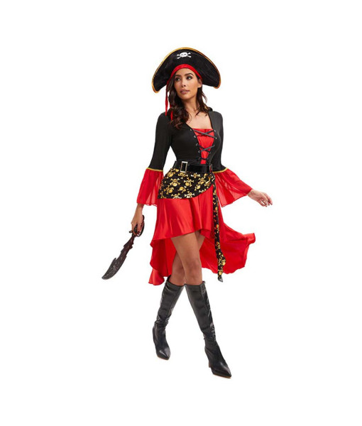 Women Red Outfit Pirate Fantasy Halloween Costume