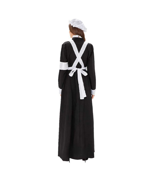 Women Victorian Black White Dress Nurse Outfit Fantasy Halloween Costume