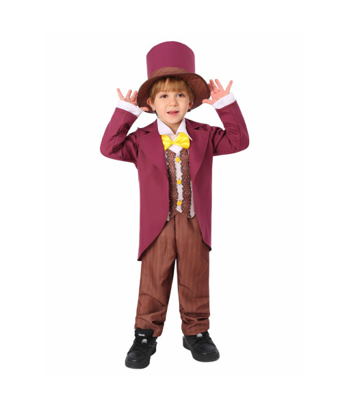 Kids Children Victorian Brown Suit Hat Set Halloween Costume