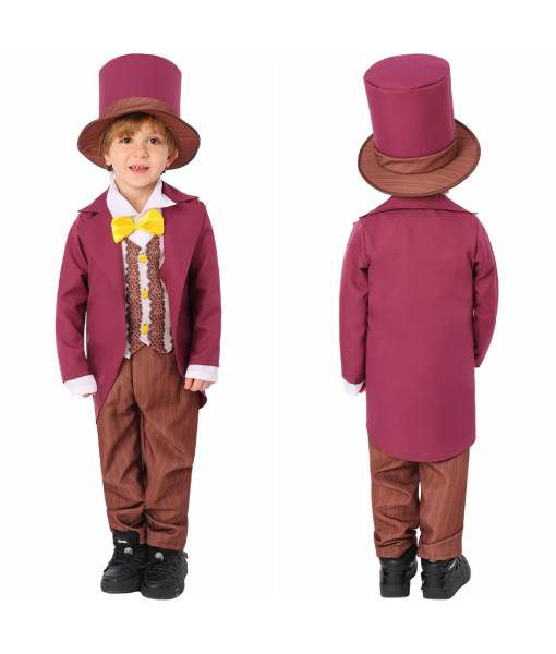 Kids Children 18th Century Brown Suit Hat Set Gentleman Fantasy Halloween Stage Costume