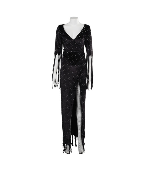 Women Vampira Black Rhinetstone Dress Halloween Stage Costume