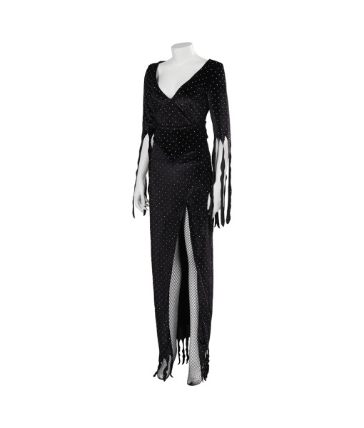 Women Vampira Black Rhinetstone Dress Halloween Stage Costume